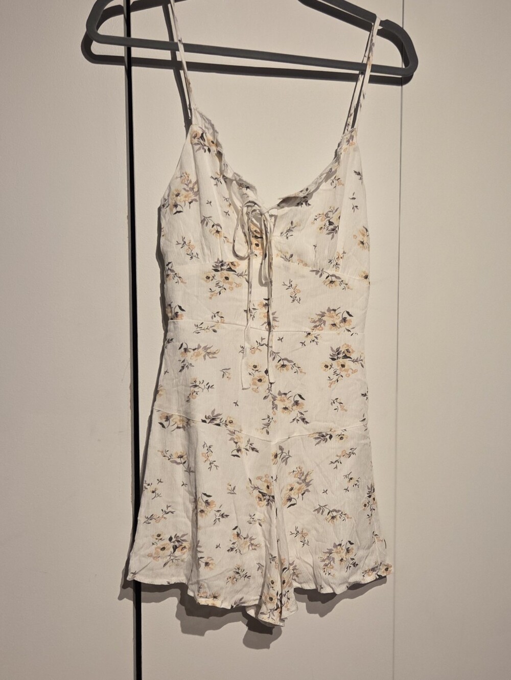 She + Sky Cream Floral Tie-Front Romper